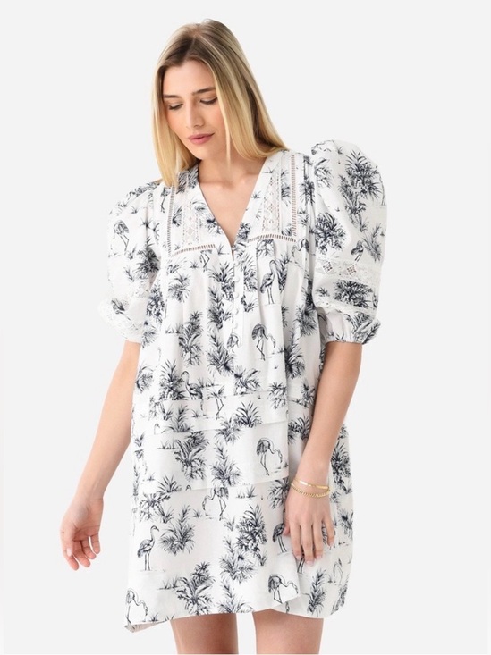 HUNTER BELL Dresses & Skirts - Hunter Bell Jenkins Mini Dress in Navy Flamingo Print, Size S